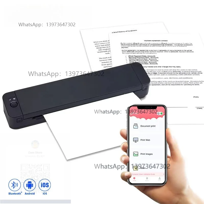 Nueva impresora portátil A4 de 300dpi, impresora de transferencia térmica, Mini impresora portátil pequeña inteligente