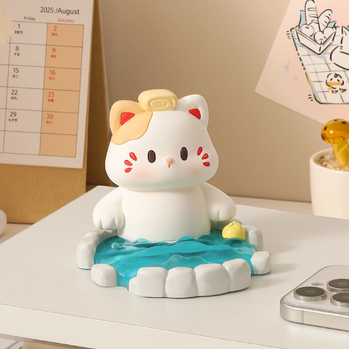 Soporte para teléfono con diseño de gato adorable, ideal para usar en primavera, con motivos kawaii, para colocar en el escritorio, un adorno creativo y un regalo perfecto para los amantes de los gatos.