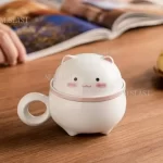 Taza de cerámica con forma de gato con infusor para té y tapa